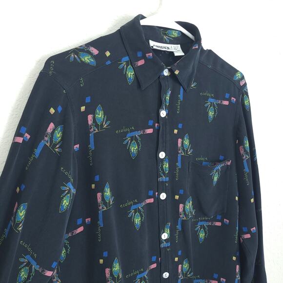 Chicos Button Up Blouse Womens M Silk Casual Artsy Abstract Floral Plants - Picture 5 of 13